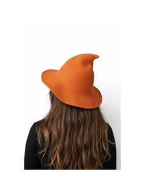 Orange Knit Pointy Witch Hat Soft Textured Wide Brim Accessory